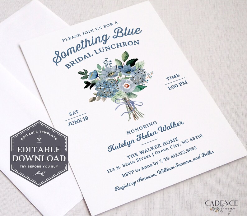 Something Blue Bridal Shower Invitation Dusty Blue Bridal Etsy