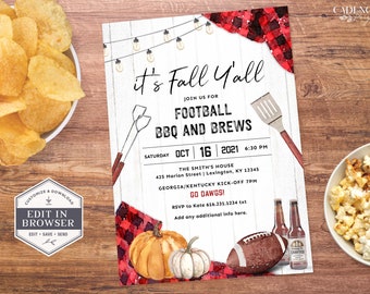 Football Party Invitation, Fall Football Party Invitation, Football Couple's Shower Invite, Red Tailgate Invite, DIY, Printable, Corjl, A22