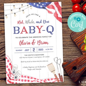 4th of July Baby Shower Invitation, Patriotic Baby Shower Invitation, Red White and Due Baby Shower, American, BabyQ Shower, Printable DIY image 9