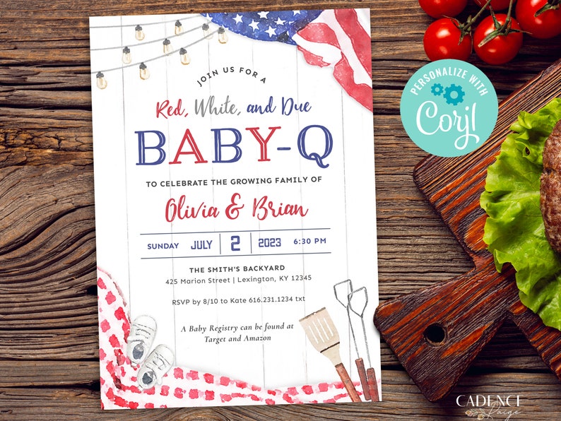 4th of July Baby Shower Invitation, Patriotic Baby Shower Invitation, Red White and Due Baby Shower, American, BabyQ Shower, Printable DIY image 9