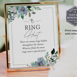 8 x 10 Dusty Blue Ring Hunt Sign, Blue Bridal Shower Ring Hunt Sign, Printable Table Sign, Cornflower Blue Bridal Shower Decor, PDF, B6