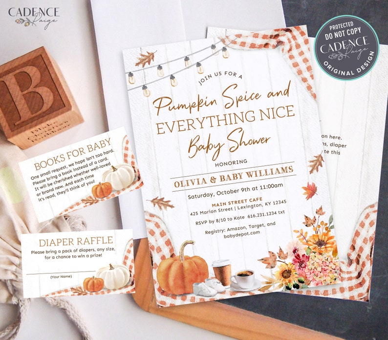 Pumpkin Spice Baby Shower Invitation, Fall Baby Shower Invitation, Autumn Baby Shower, Coffee Baby Shower, Gender Neutral, Printable, FQ2 image 9