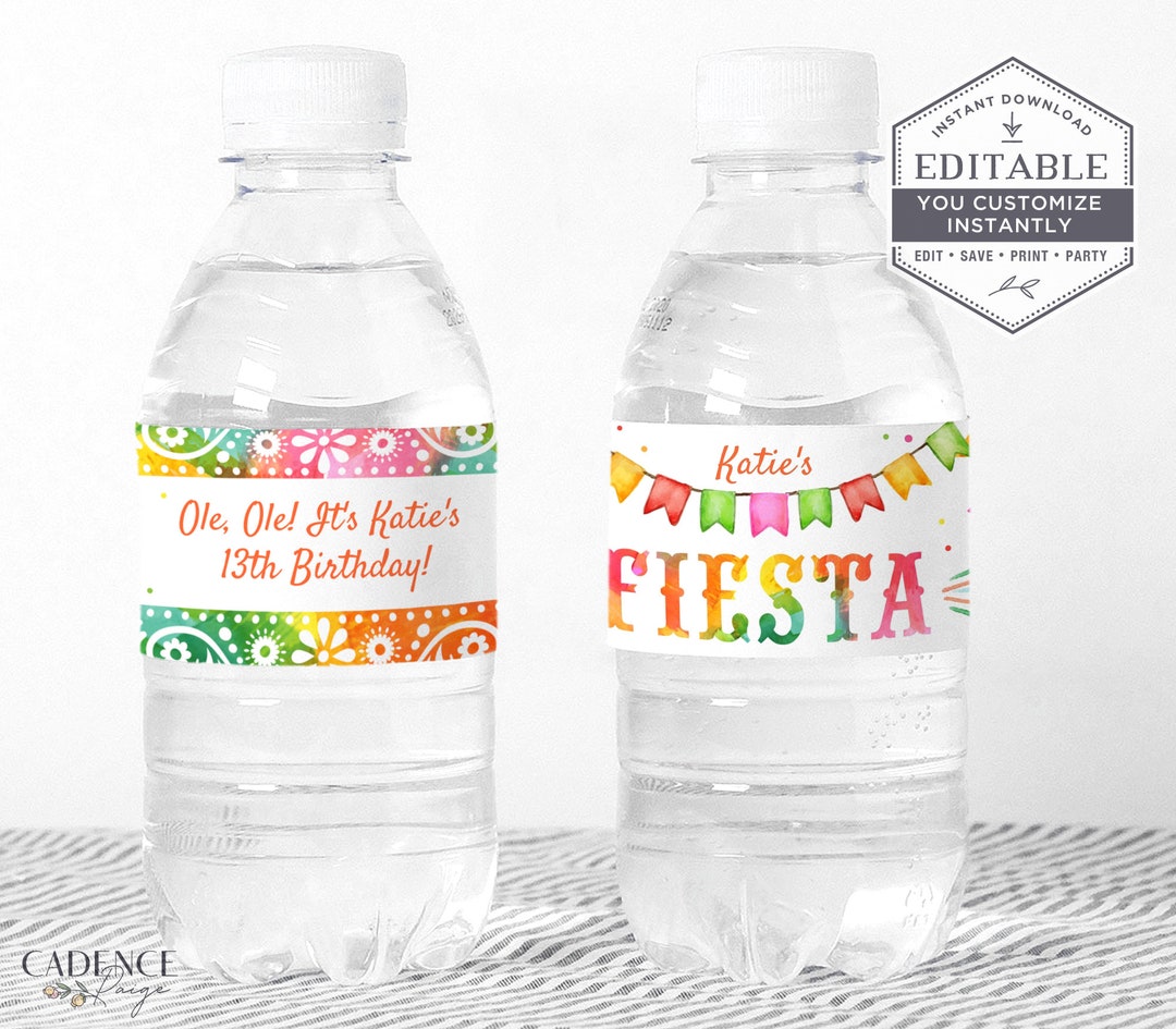 Printable Water Bottle Labels, Fiesta Water Bottle Labels, Fiesta ...