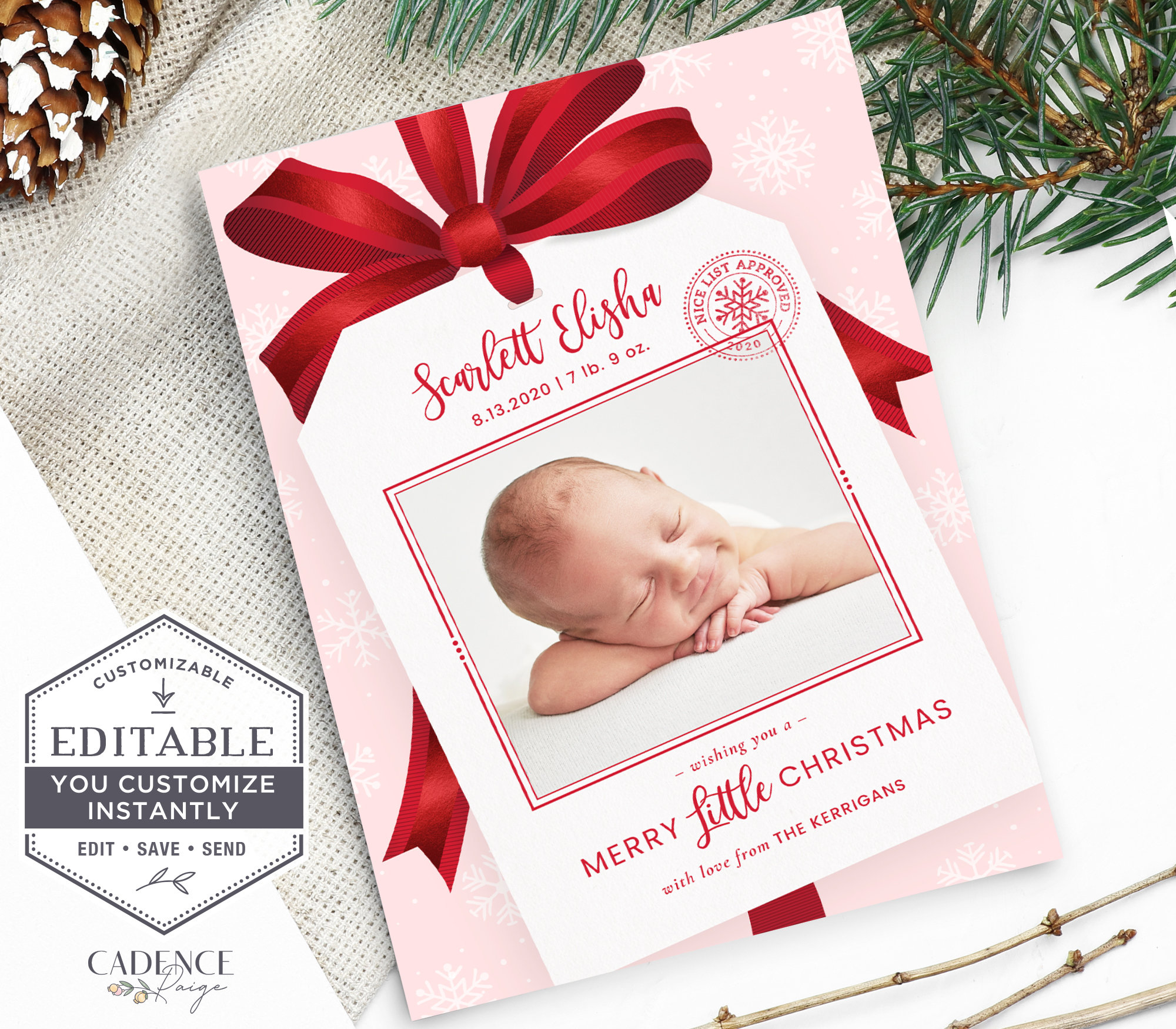Holiday Birth Announcement Christmas Birth Announcement Baby Etsy