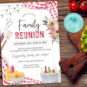 Familientreffen-Einladung, Familien-Picknick-Einladung, Wiedervereinigung BBQ-Einladung, Familien-Grillparty einladen, Pool-Party-Einladung, digital druckbare
