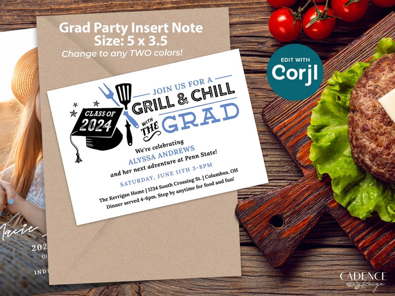 Graduation Party Insert Note for Grad Party Invite for Grill and Chill Cookout with the Grad, Extra Note for Graduation Party Invitation image 6