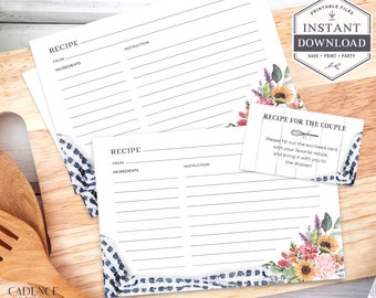 Navy Recipe Cards, I Do BBQ Recipe Cards, Matching Recipe Cards, Summer BBQ Couples Shower Recipe Cards, Printable Recipe Cards, NQ2