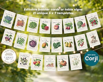 Fresh Off the Market Banner Signs, Farmers Market Decorations, Rustic Farm Market Bridal Shower Fruit Vegetable Bunting Customizable Vintage