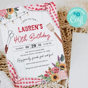 Invitación de cumpleaños con barbacoa, invitación de cumpleaños con picnic, invitación de cumpleaños para los años 30, 40, 50, 60 y 70, barbacoa sorpresa, imprimible, Corjl
