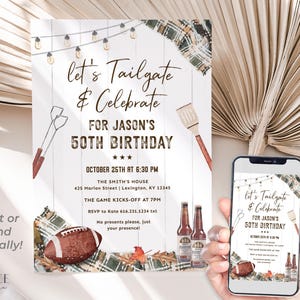 Tailgate and Celebrate Invitation, Football Birthday Party, Tailgate Birthday Party Invite 30th 40th 50th 60th Fall Birthday Digital File