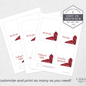 Buffalo Plaid Place Cards, Flannel Food Signs, Customizable Food Cards ...
