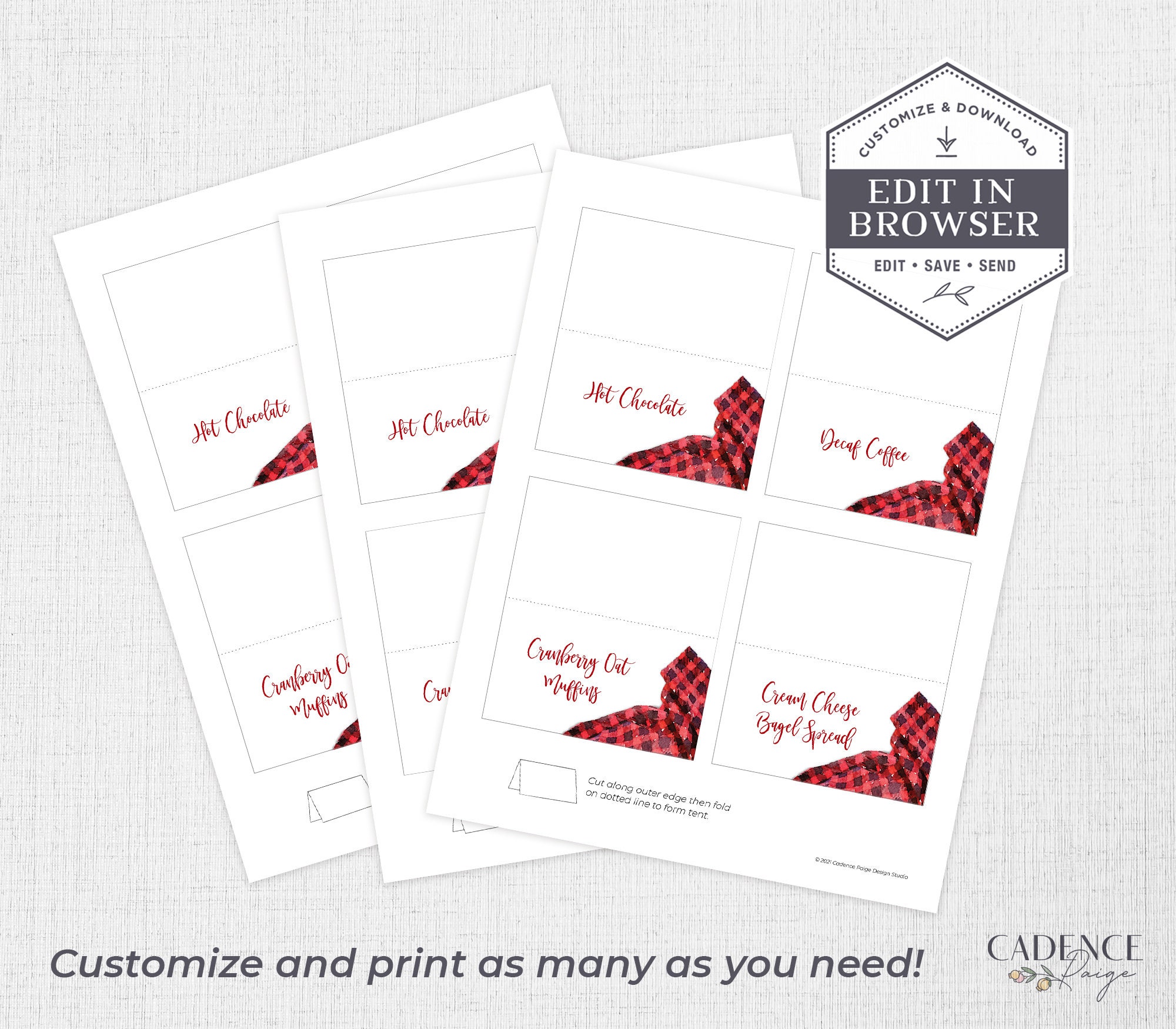 Buffalo Plaid Place Cards Flannel Food Signs Customizable - Etsy