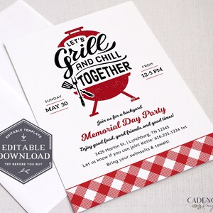 Digital Labor Day BBQ Invitation, Summer Party Invitation, Memorial Day Party Invitation, Cookout Invitation, Grill & Chill, DIY, Printable image 8