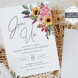 Join Us for Dinner Invitation, College Graduation Dinner Invitation, Retirement Luncheon Invitation, Retirement Dinner Invite, Printable, W2