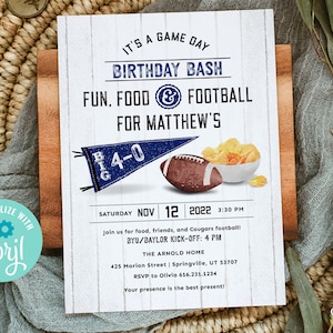 Football Game Birthday Party Invitation, 30th, 40th, 50th, 60th, Tailgate Birthday Invite, Football Saturday Invitation, Printable, Corjl