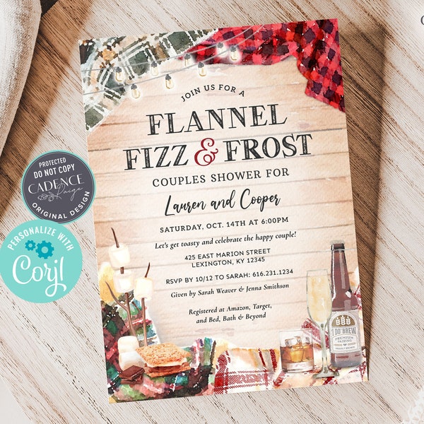 Flannel Fizz and Frost Couples Shower Invitation, Digital Flannel Couples Shower Invite, Bonfire Party, Whiskey, Fall, DIY Printable, MX