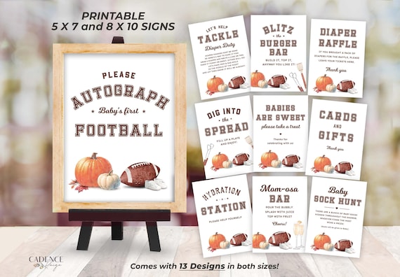 Football Baby Shower Signs Tailgate Baby Shower Decor Touchdowns and Tiny Toes Fall Baby Shower Display Signs Pumpkins Printable PDF Signs
