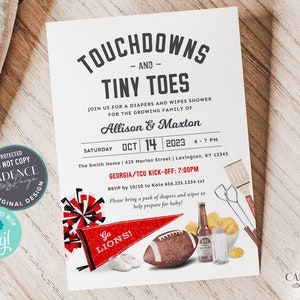 Football Baby Shower Invitation, Tailgate Baby Shower Invite, Coed Baby Shower, Football Baby Sprinkle Invitation, Touchdowns, Printable DIY
