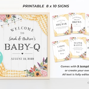Gelbe Baby-Q Shower Schilder, BBQ-Duscheschilder, BabyQ Schilder, 8 x 10 bbq Duschschilder, Babypartyschilder für Coed, printable, DIY Schilder, BQY