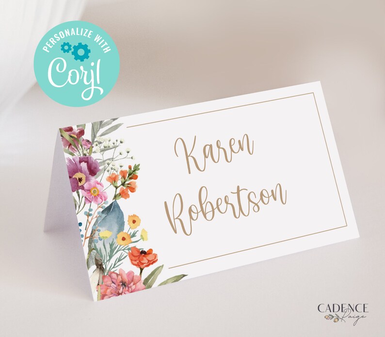 Wildflower Place Cards, Mother's Day Brunch Place Cards, Customizable Food Cards, Custom Name Cards, Printable, DIY, EDITABLE, Corjl, W3 image 5