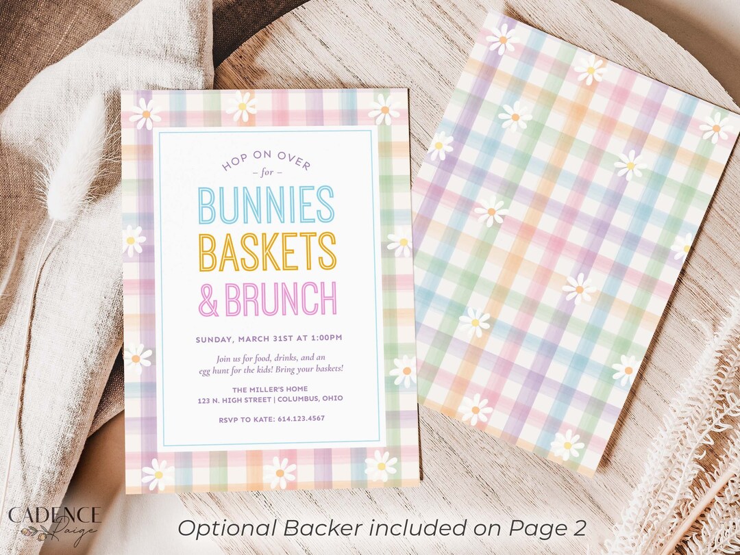 Spring Easter Invitation Gingham Easter Invitation, Spring Plaid Invite for Easter Brunch and ...