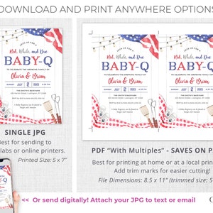 4th of July Baby Shower Invitation, Patriotic Baby Shower Invitation, Red White and Due Baby Shower, American, BabyQ Shower, Printable DIY image 6