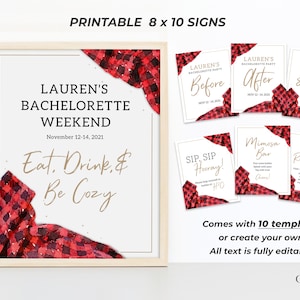 Cartelli per addio al nubilato Buffalo Plaid, cartelli per addio al nubilato 8 x 10, decorazioni in flanella, decorazioni per feste a quadri, flanella Fling Before Ring, Corjl BP stampabile