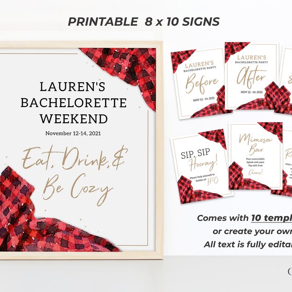 Buffalo Plaid Bachelorette Signs, 8 x 10 Bachelorette Signs, Flannel Decor, Plaid Party Decor, Flannel Fling Before Ring, Printable Corjl BP