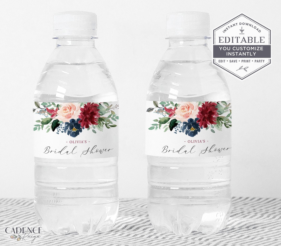 Printable Water Bottle Labels, Bridal Shower Water Bottle Labels, Fall ...