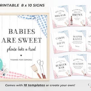 Gender Reveal BabyQ Signs, BBQ Baby Gender Reveal Signs, 8 x 10 Food Signs, He or She, Blue or Pink, Printable Signs, Editable Signs, BQGR