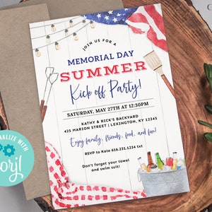 Memorial Day Party Invitation, Memorial Day Picnic Invite, Summer Kick off Pool Party Invite, Memorial Day BBQ Invite, Cookout DIY Printable image 10