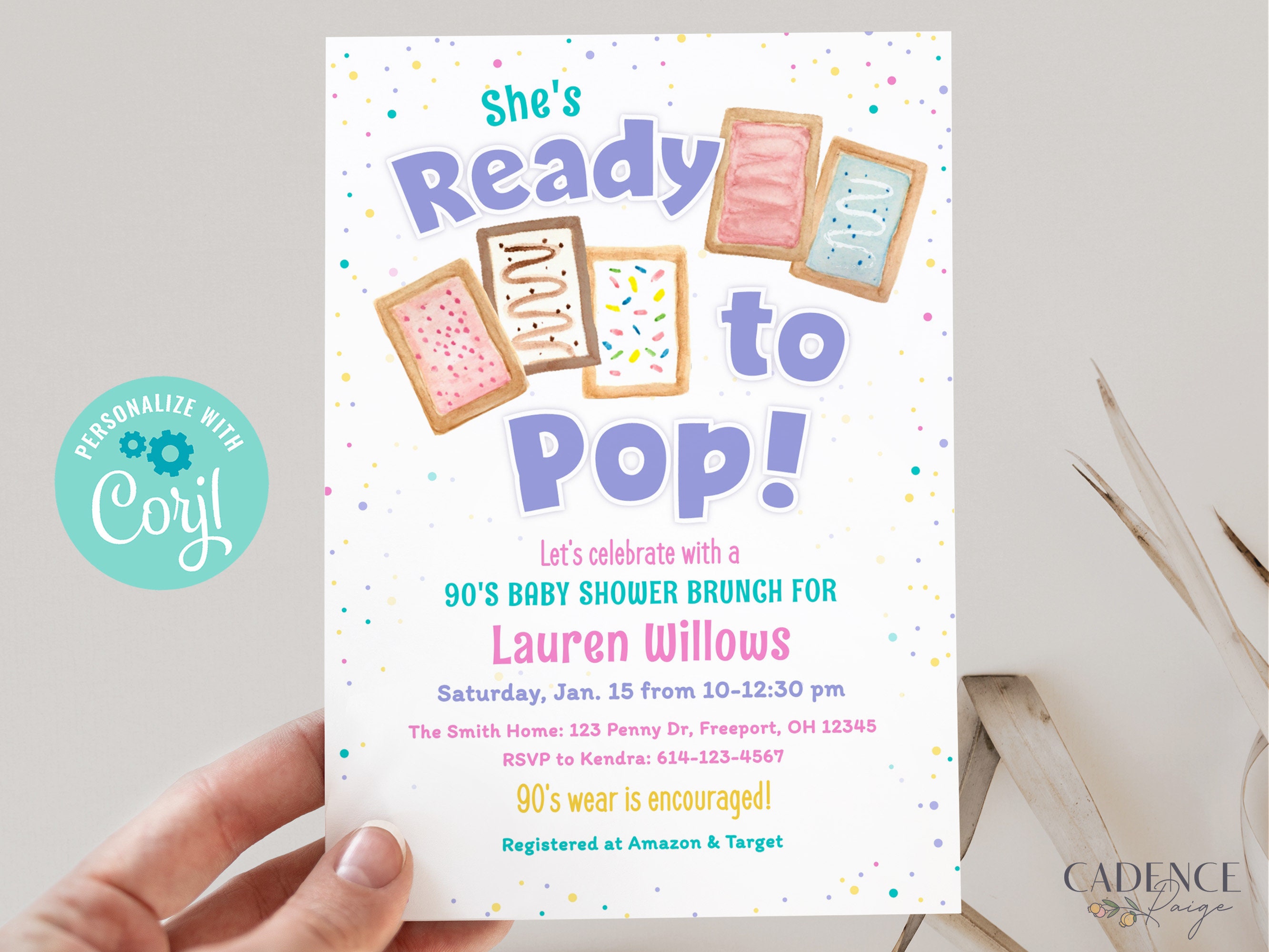 Ready to Pop Baby Shower Invitation 90s Theme Baby Shower Brunch Invitation Baby Shower Brunch Invite 90s Colors Shower