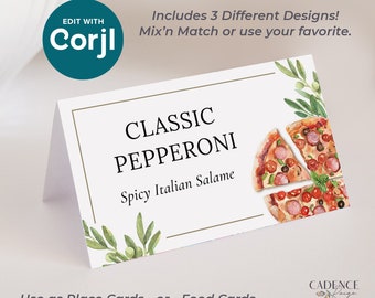 Pizza Buffet Food Cards, Printable Food Signs for Pizza Bar, Pizza Place Cards Italian Place Cards Amore Decor Couples Shower DIY EDITABLE