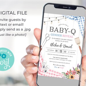 Gender Reveal BBQ Invitation, Baby-Q Gender Reveal Invitation, Fun Gender Reveal Invite, Blue or Pink, boy or girl, BabyQ Printable DIY BQGR image 2