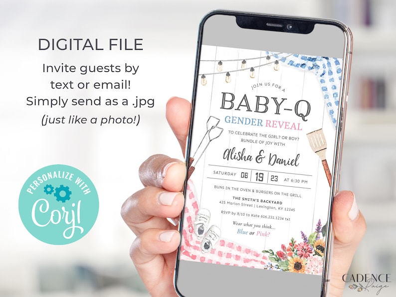 Gender Reveal BBQ Invitation, Baby-Q Gender Reveal Invitation, Fun Gender Reveal Invite, Blue or Pink, boy or girl, BabyQ Printable DIY BQGR image 2