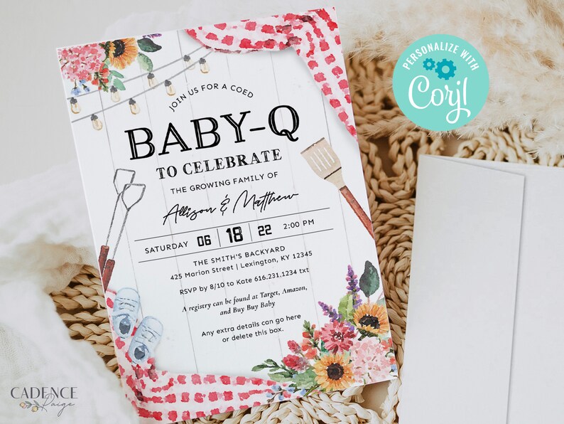 Baby-Q-doucheuitnodiging, BBQ-babyshoweruitnodiging, uitnodiging babyshower babyjongen, picknick babyshower, picknick babyshower, achtertuindouche, afdrukbaar, BQR afbeelding 2