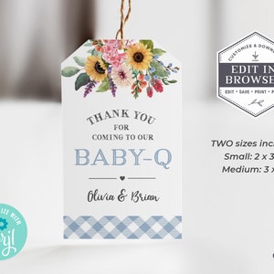 Light Blue Baby-Q Favor Tags, BBQ Baby Shower Favor Tags, Printable BabyQ Tags, Baby Shower Barbecue, Baby Boy Favor Tags EDITABLE Corjl BQB