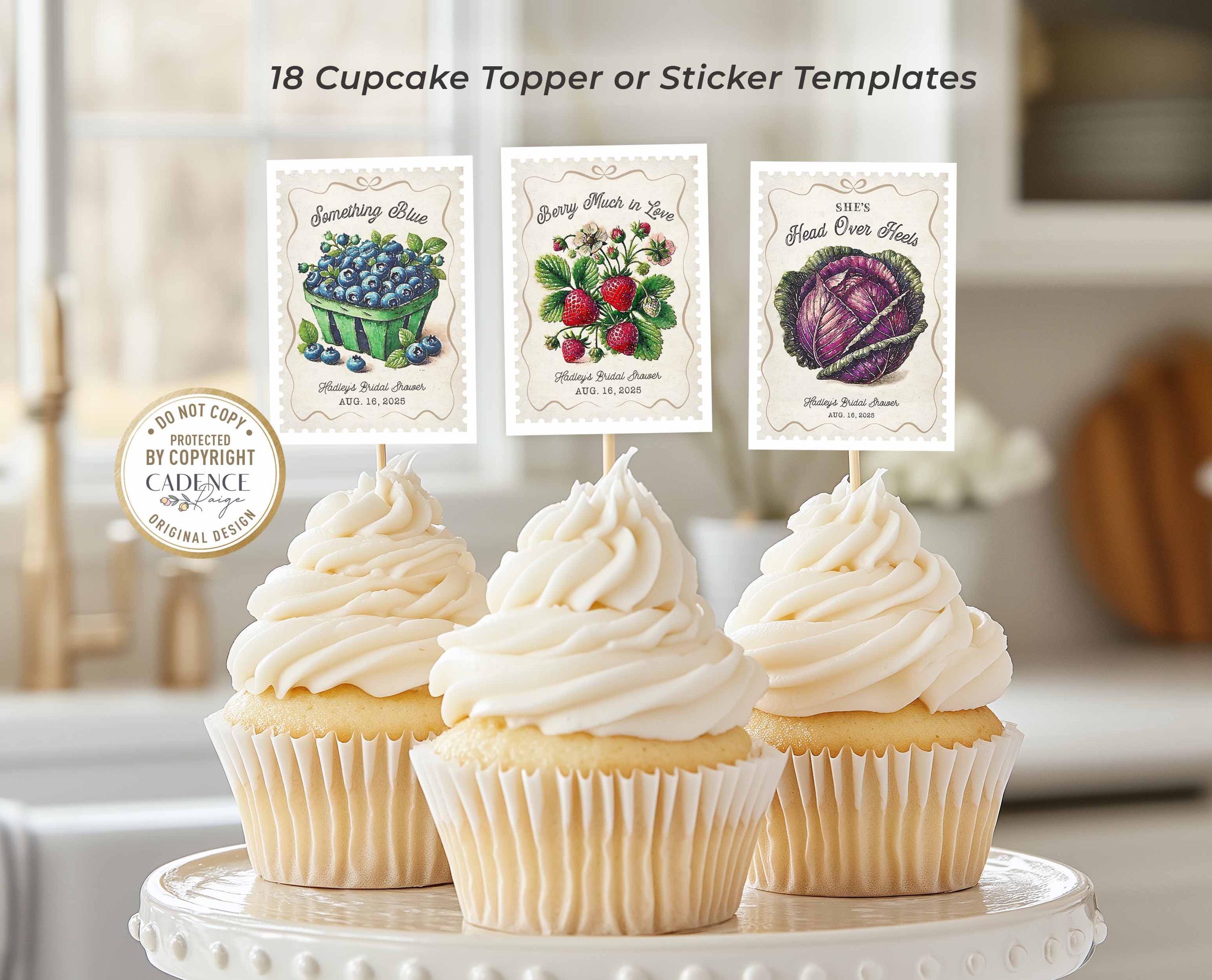 Farmers Market Brautparty-Dekoration – 36 Cupcake-Topper, „She’s Fresh Off The Market“, Doppelseitig