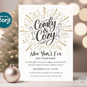 Casual New Year&#39;s Party Invitation, Comfy Cozy NYE Party Invite, New Year&#39;s Brunch, Family New Year&#39;s Party, Mobile Digital Printable, Corjl