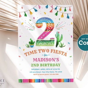 Invitation for 2nd Birthday Fiesta Birthday Invite for Taco Twosday Birthday Invitation Time Two Fiesta for 2nd Birthday Digital Invite DIY