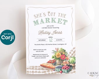 She's Off the Market Bridal Shower Invitation with Farmers Market Theme, Fresh Off the Market Invitation Template, neutral printable digital