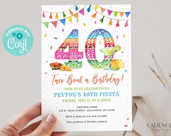 40th Birthday Invitation, 40th Fiesta Birthday Invite, Mexican themed 40th Birthday Invitation, Taco 'Bout 40 Years, DIY, Printable Digital