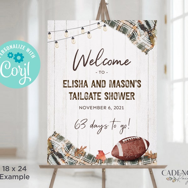 Football Party Welcome Sign, Tailgate Welcome Sign, Autumn Couple's Shower Welcome Poster, Fall Couples Shower Sign, Printable, Corjl, GP