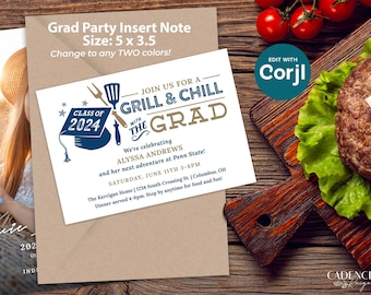 Graduation Party Insert Note for Grad Party Invite for Grill and Chill Cookout with the Grad, Extra Note for Graduation Party Invitation
