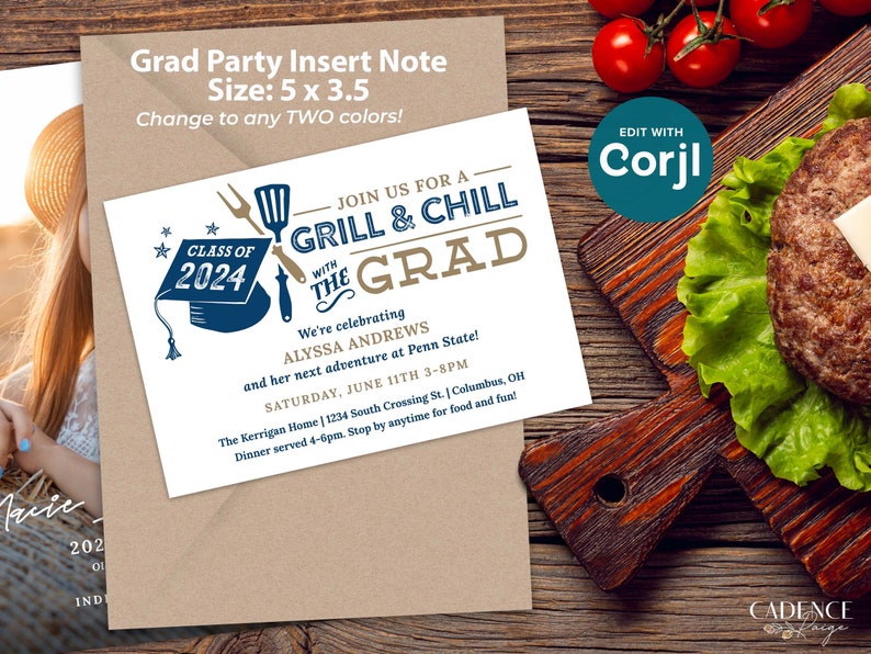 Graduation Party Insert Note for Grad Party Invite for Grill and Chill Cookout with the Grad, Extra Note for Graduation Party Invitation image 1