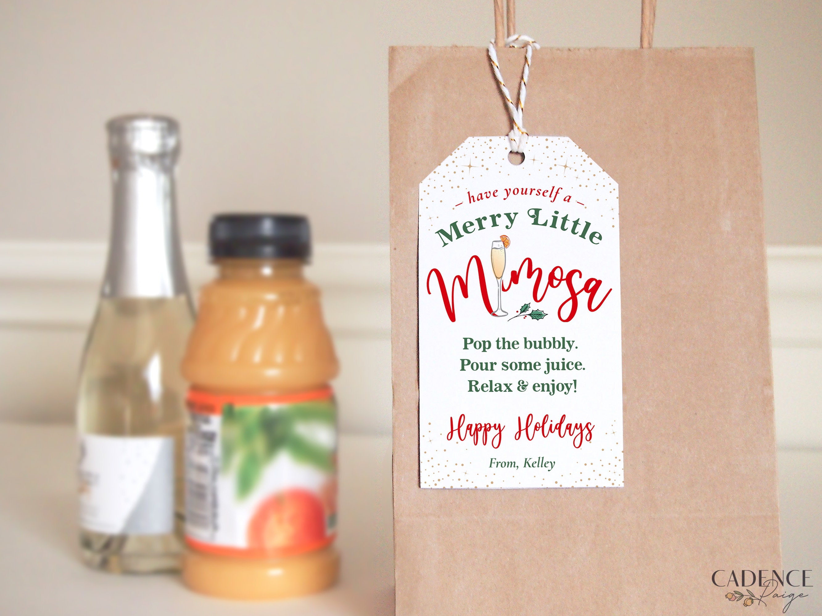 Merry Mimosa Gift Tag, Fun Holiday Gift Tag for Friends, Unique Teacher Gift,  Fun Neighbor Gift, Favor Tag, Customizable DIY EDITABLE, Corjl 