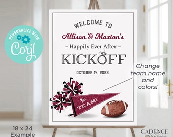 Fußball Paare Dusche Willkommensschild, Tailgate Willkommensschild, Coed Dusche Zeichen, Fußball Verlobung Poster, Kickoff, Individuell, Printable, Corjl