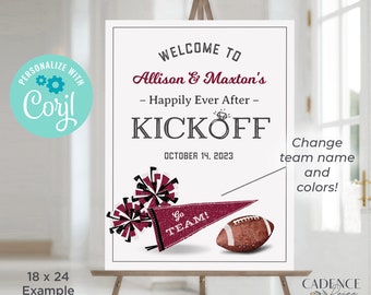 Football Couples Shower Welcome Sign, Tailgate Welcome Sign, Coed Shower Sign, Football Engagement Poster, Kickoff, Custom, Printable, Corjl