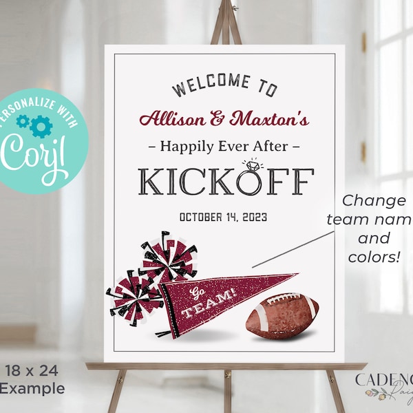 Football Couples Shower Welcome Sign, Tailgate Welcome Sign, Coed Shower Sign, Football Engagement Poster, Kickoff, Custom, Printable, Corjl