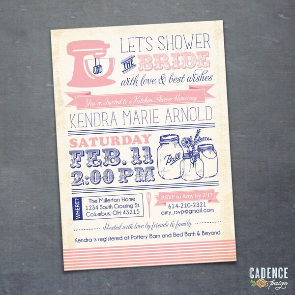 Kitchen Shower Invitation, Mason Jar Invitation, Bridal Shower Invitation (PRINTABLE)